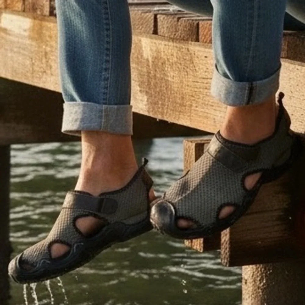 Crocs Swiftwater Mesh‎ Sandals Mens 12 Gray Black Water Shoes Hiking 15041